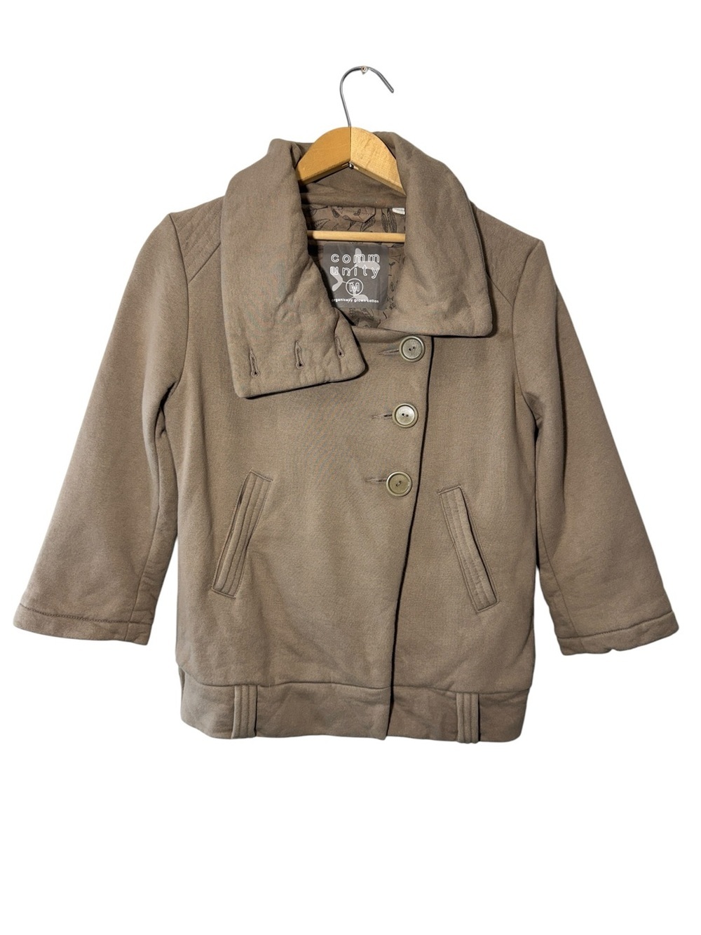 Aritzia Community Moto Jacket Funnel Neck Pea Coat Organic Cotton Size Medium